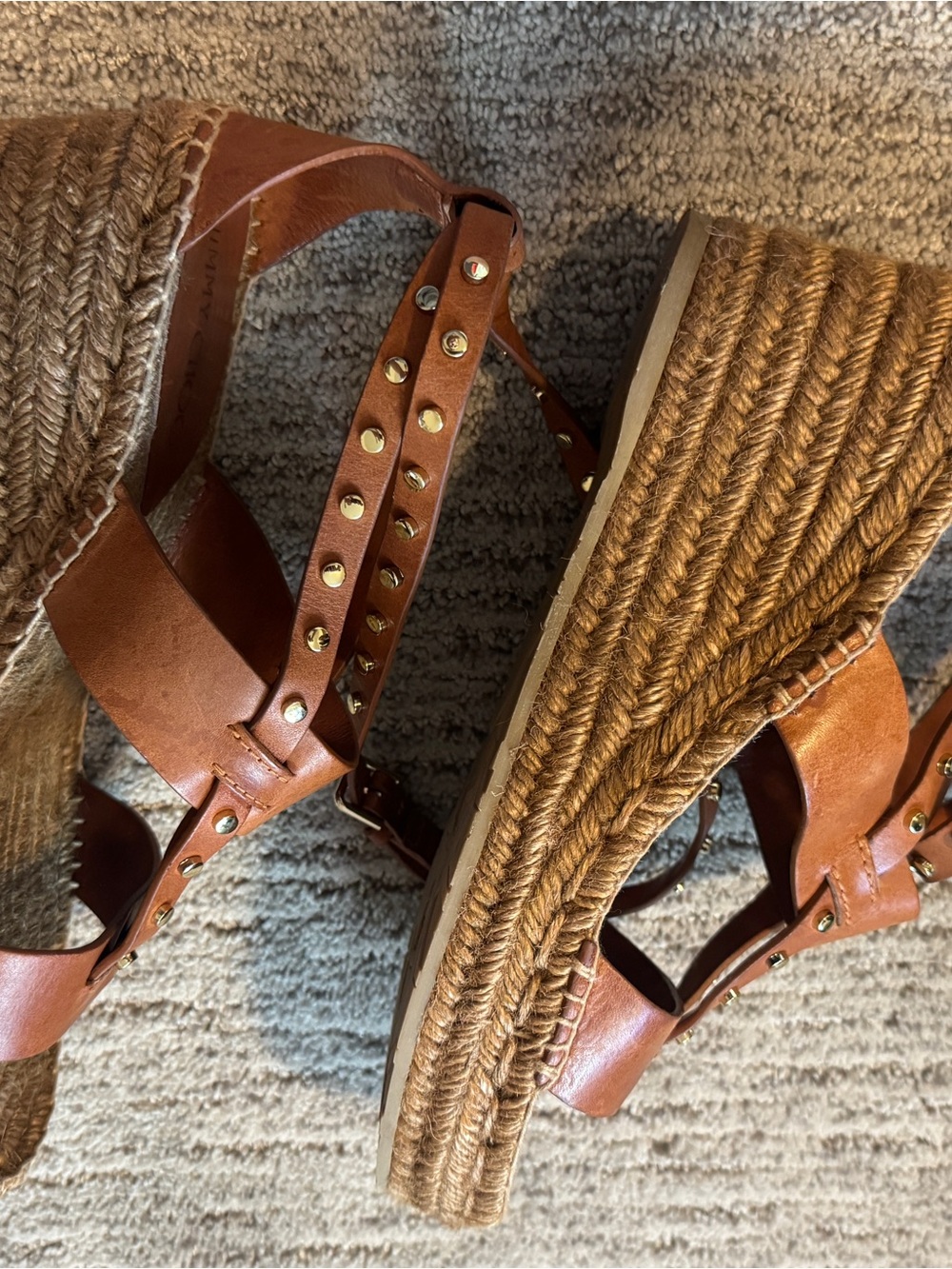 Jimmy Choo Gold Studded Brown Leather Espadrille Wedge Sandals 41 // 9.5 / 10 - Picture 10 of 10
